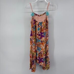 Disney Moana‎ Girls Dress Size 5/6 Orange Floral Tassel Sleeveless Kids